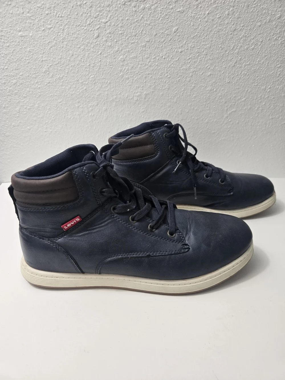 Levi's Navy High-Top Lace-Up Boots with White Sole - Size 9.5